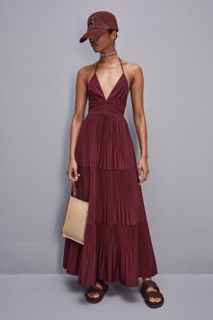 Patrizia Pepe Ankle-length Bare-back Pleated Dress Mor | ZEX357906