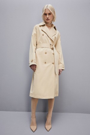 Patrizia Pepe Cotton Over Trench Coat Bej Rengi | PRQ158429