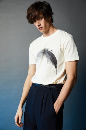 Patrizia Pepe Cotton T-shirt With Feather Print Beyaz | OSP480517