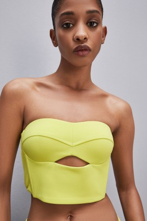 Patrizia Pepe Cut-out Bustier Top In Sablé Crepe Fabric Sarı | FKS629314