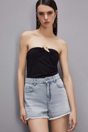 Patrizia Pepe Essential Bandeau Top With Décolleté Neckline Siyah | UDI892730