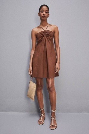 Patrizia Pepe Flared Mini Dress With Bare Shoulders Kahverengi | VUQ293708