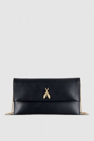 Patrizia Pepe Fly Leather Clutch Bag With Chain Siyah | AFR780231