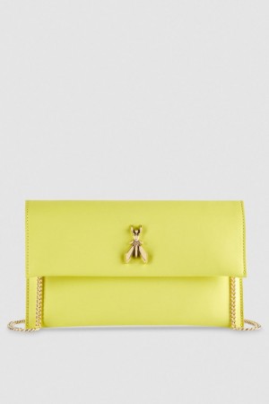 Patrizia Pepe Fly Leather Clutch Bag With Chain Sarı | IEA978531