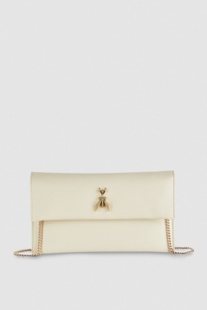 Patrizia Pepe Fly Leather Clutch Bag With Chain Bej Rengi | XOZ572463