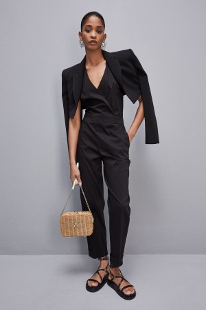 Patrizia Pepe Long Jumpsuit In Stretch Cotton-blend Poplin Siyah | MVS831409