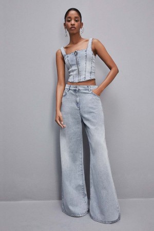 Patrizia Pepe Low Rise Oversized Denim Jeans Açık Mavi | SIO807193