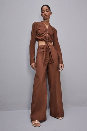 Patrizia Pepe Low-waisted Palazzo Fit Pants Kahverengi | NSP756418