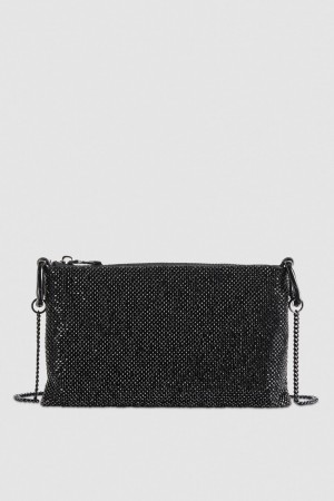 Patrizia Pepe Maxichain Rhinestone Clutch Bag Siyah | TWJ352906