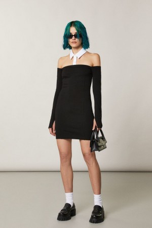 Patrizia Pepe Mini Sheath Dress With Collar Siyah | PMI286103