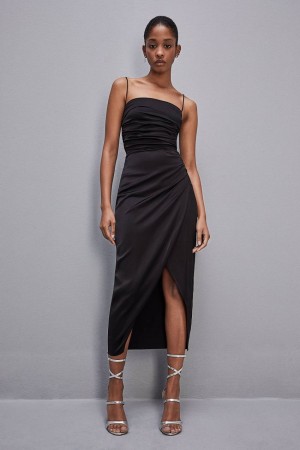 Patrizia Pepe Satin Midi Dress Siyah | QKP713894