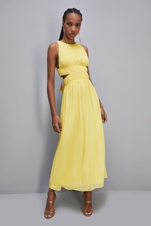 Patrizia Pepe Sleeveless Long Dress With Pleated Effect Sarı | BYV854903