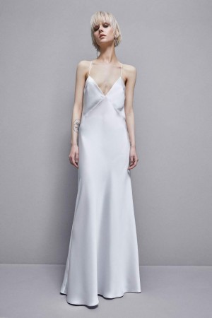 Patrizia Pepe Sleeveless Long Satin Dress Beyaz | HZW692354