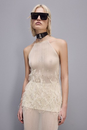 Patrizia Pepe Sleeveless Top With Feather And Pearl Embroidery Beyaz | GMP316485