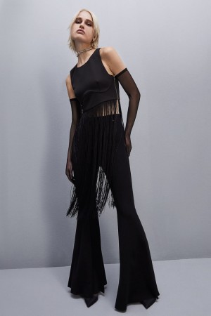 Patrizia Pepe Sleeveless Top With Fringes Siyah | FNI047362