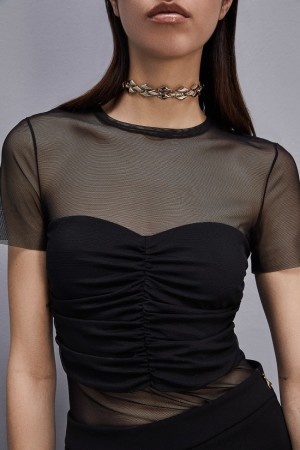 Patrizia Pepe Slim T-shirt In Stretch Tulle Siyah | DKG320947