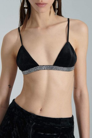 Patrizia Pepe Velvet Bra With Rhinestones Siyah | XEI923164