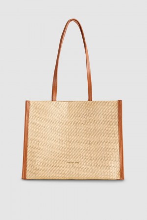 Patrizia Pepe Woven Fabric Shopping Bag Kahverengi | TUM598472