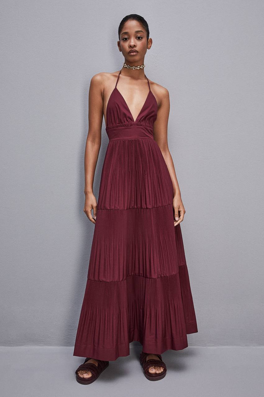 Patrizia Pepe Ankle-length Bare-back Pleated Dress Mor | ZEX357906