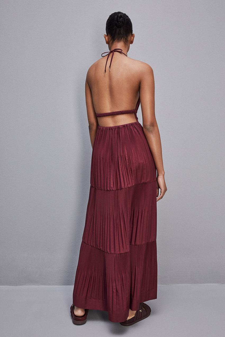 Patrizia Pepe Ankle-length Bare-back Pleated Dress Mor | ZEX357906