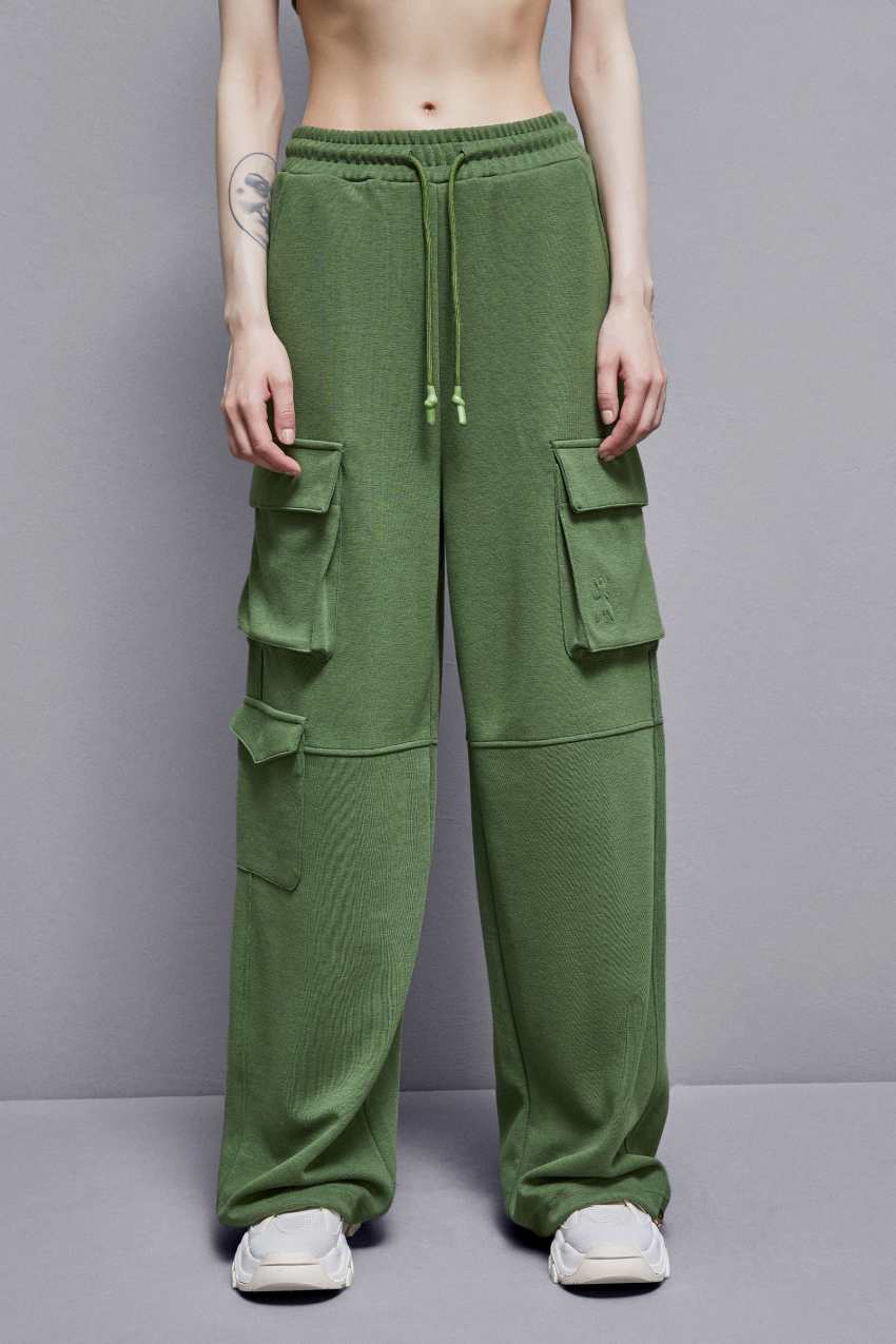 Patrizia Pepe Cotton Blend Fleece Cargo Pants Yeşil | SRJ064539