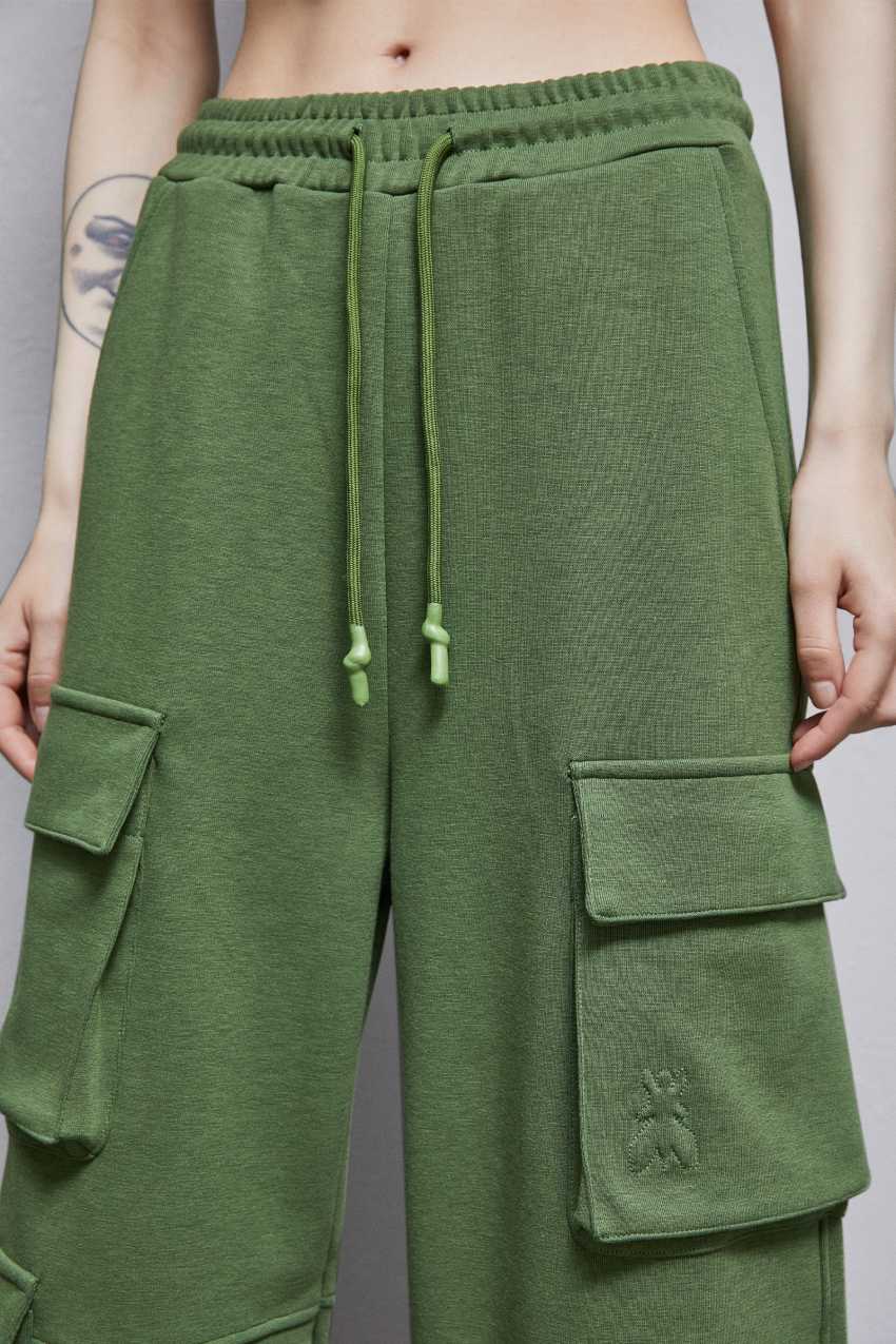 Patrizia Pepe Cotton Blend Fleece Cargo Pants Yeşil | SRJ064539