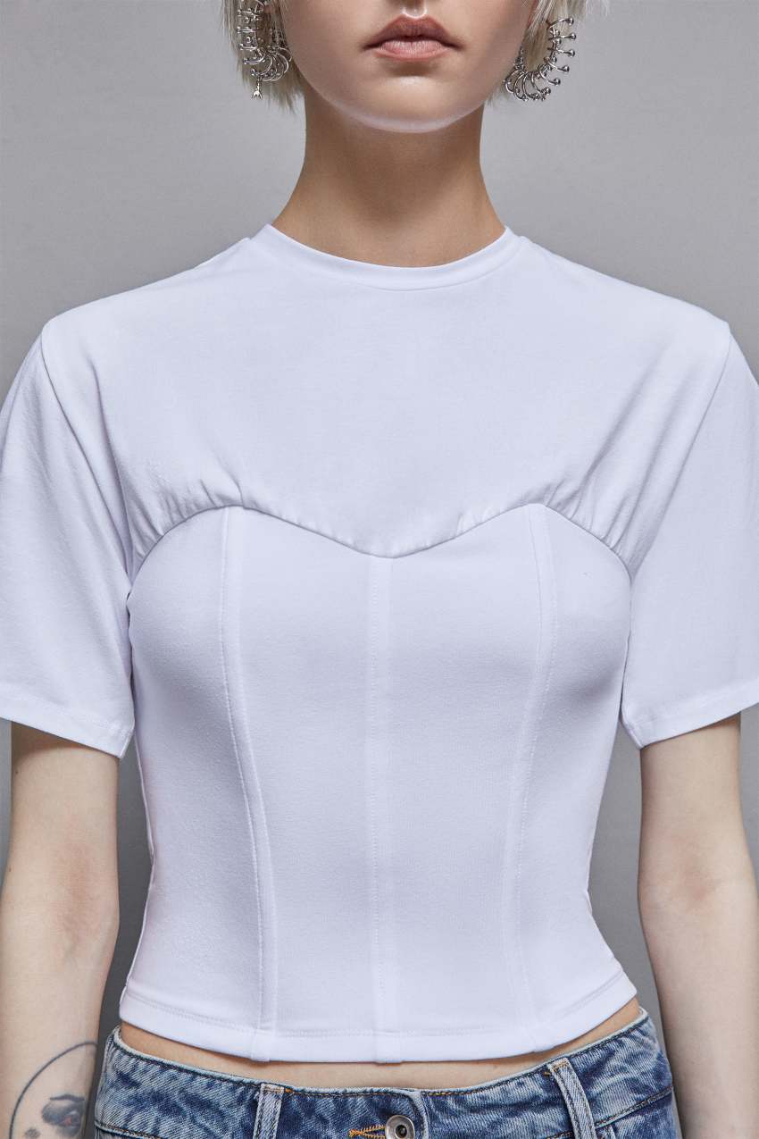 Patrizia Pepe Cotton Jersey Bustier T-shirt Beyaz | IFB432710