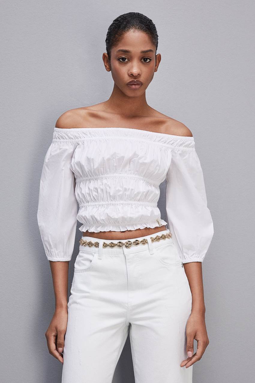 Patrizia Pepe Cotton Off-shoulder Top Beyaz | CKX489632