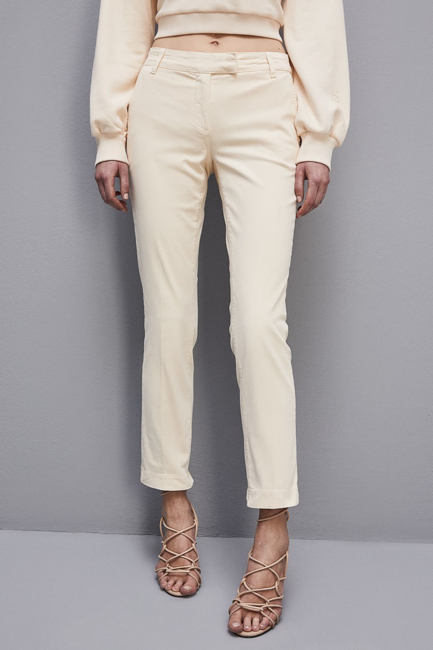 Patrizia Pepe Cotton Satin Chino Pants Bej Rengi | FKS587924