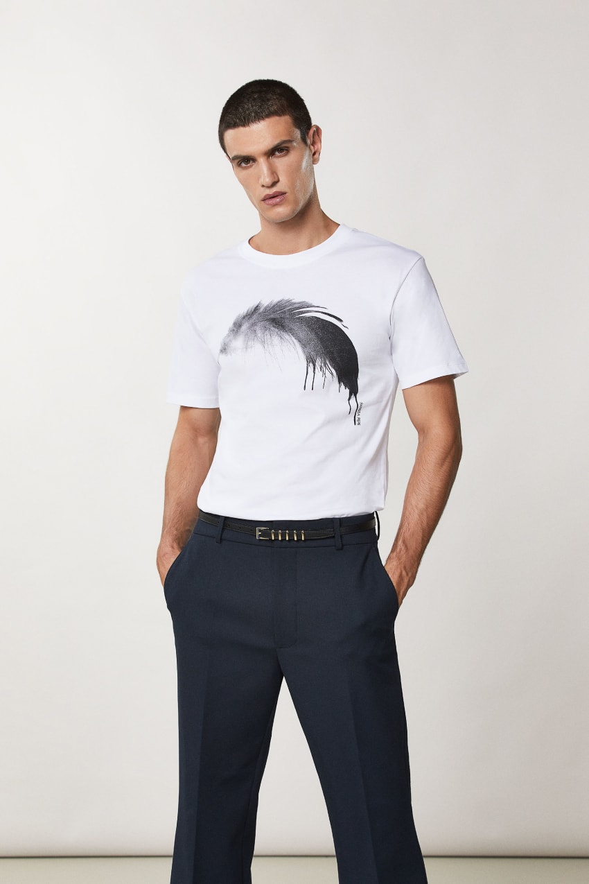 Patrizia Pepe Cotton T-shirt With Feather Print Beyaz | OSP480517