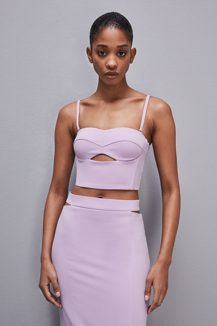 Patrizia Pepe Cut-out Bustier Top In Sablé Crepe Fabric Mor | XRM903258