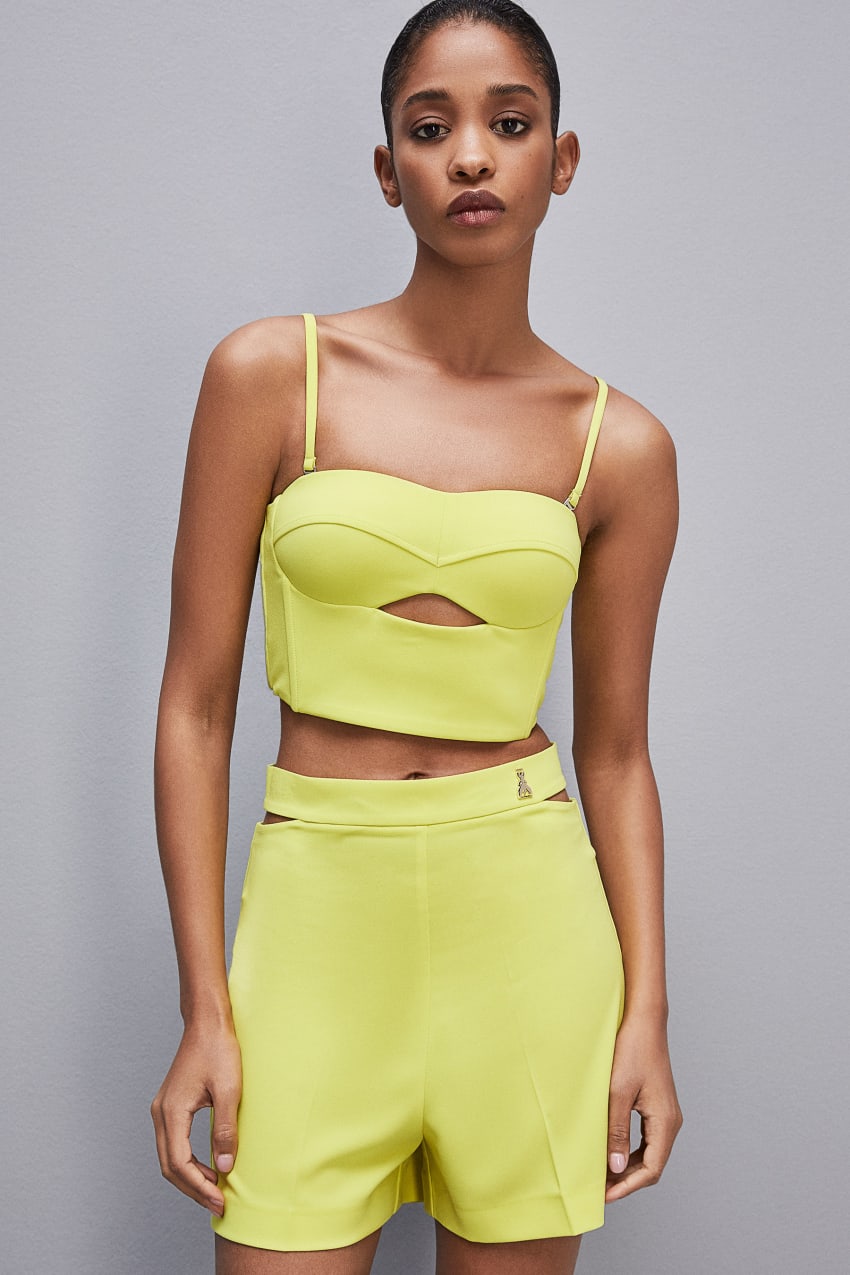 Patrizia Pepe Cut-out Bustier Top In Sablé Crepe Fabric Sarı | FKS629314