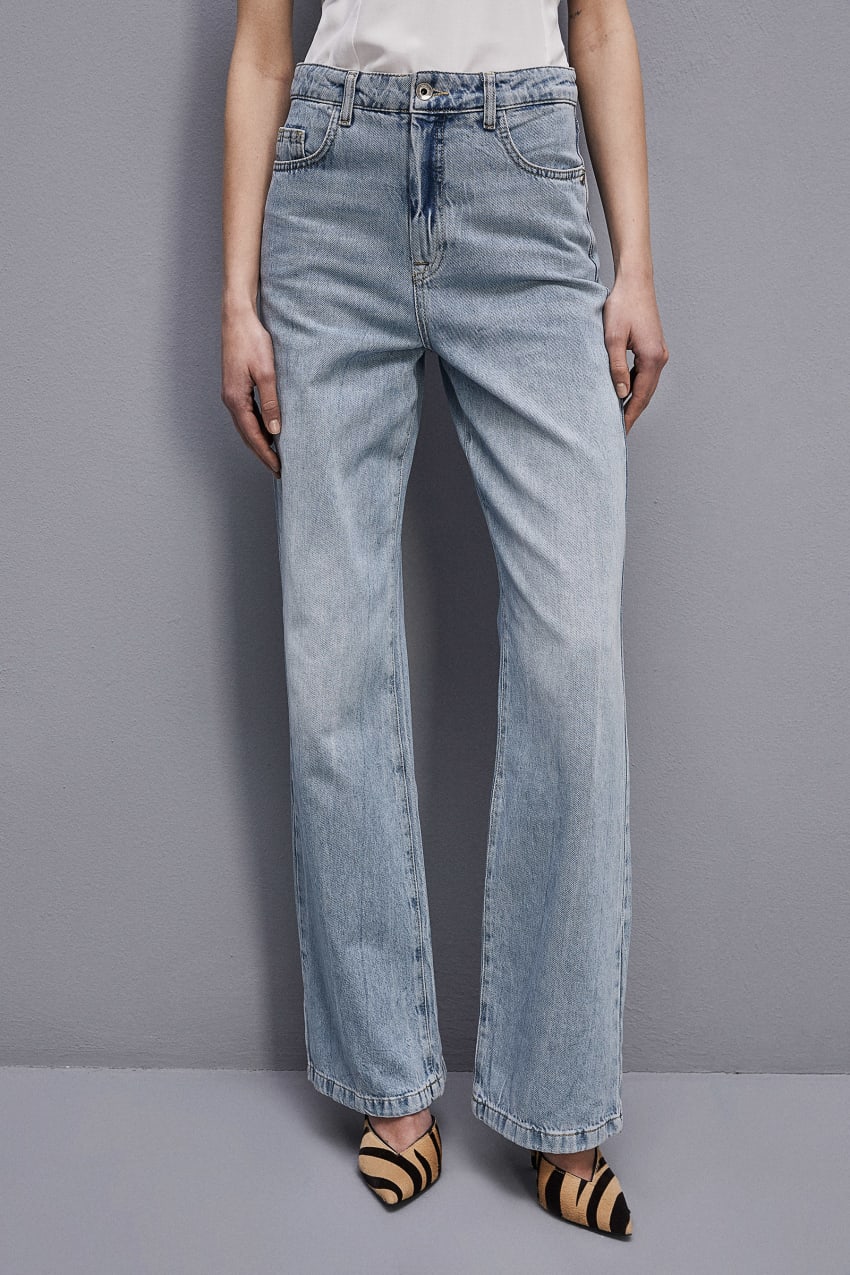 Patrizia Pepe Denim Pants With Rhinestones Açık Mavi | WER427310