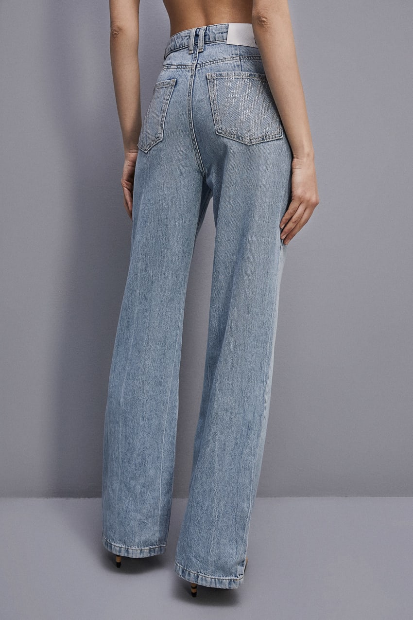 Patrizia Pepe Denim Pants With Rhinestones Açık Mavi | WER427310