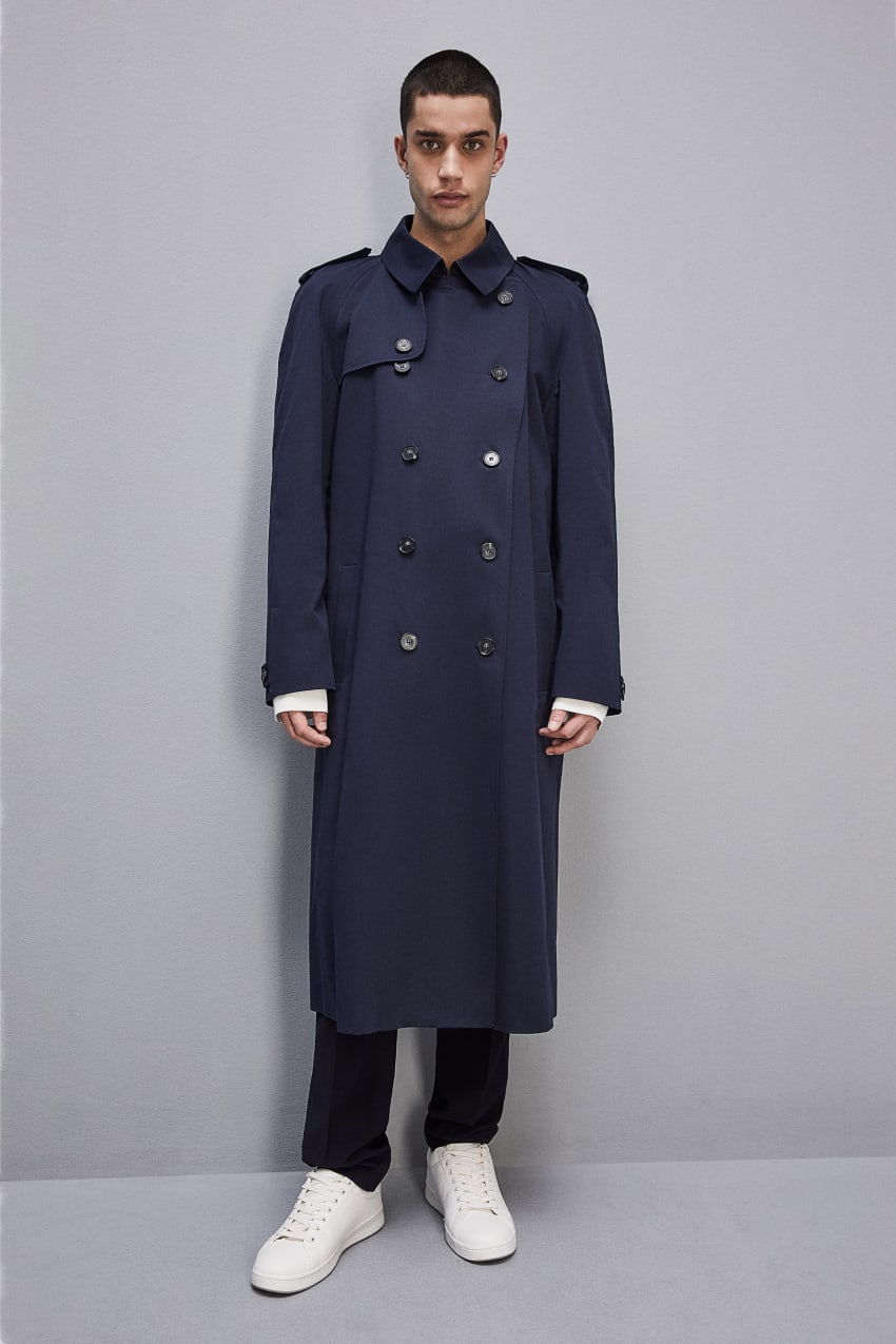 Patrizia Pepe Double-breasted Cotton Gabardine Trench Coat Mavi | ZIS174386