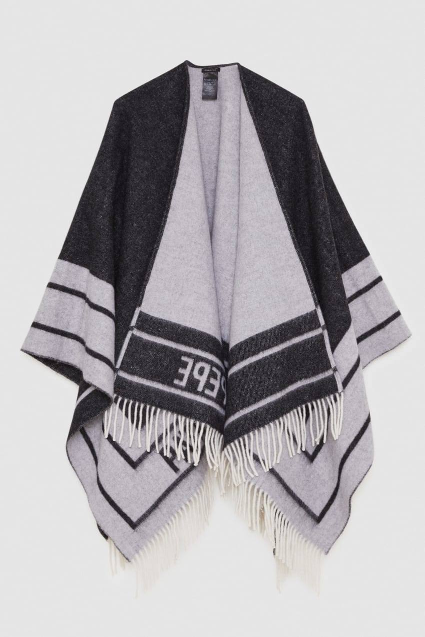 Patrizia Pepe Double-faced Fringed Poncho Siyah | DLF723084