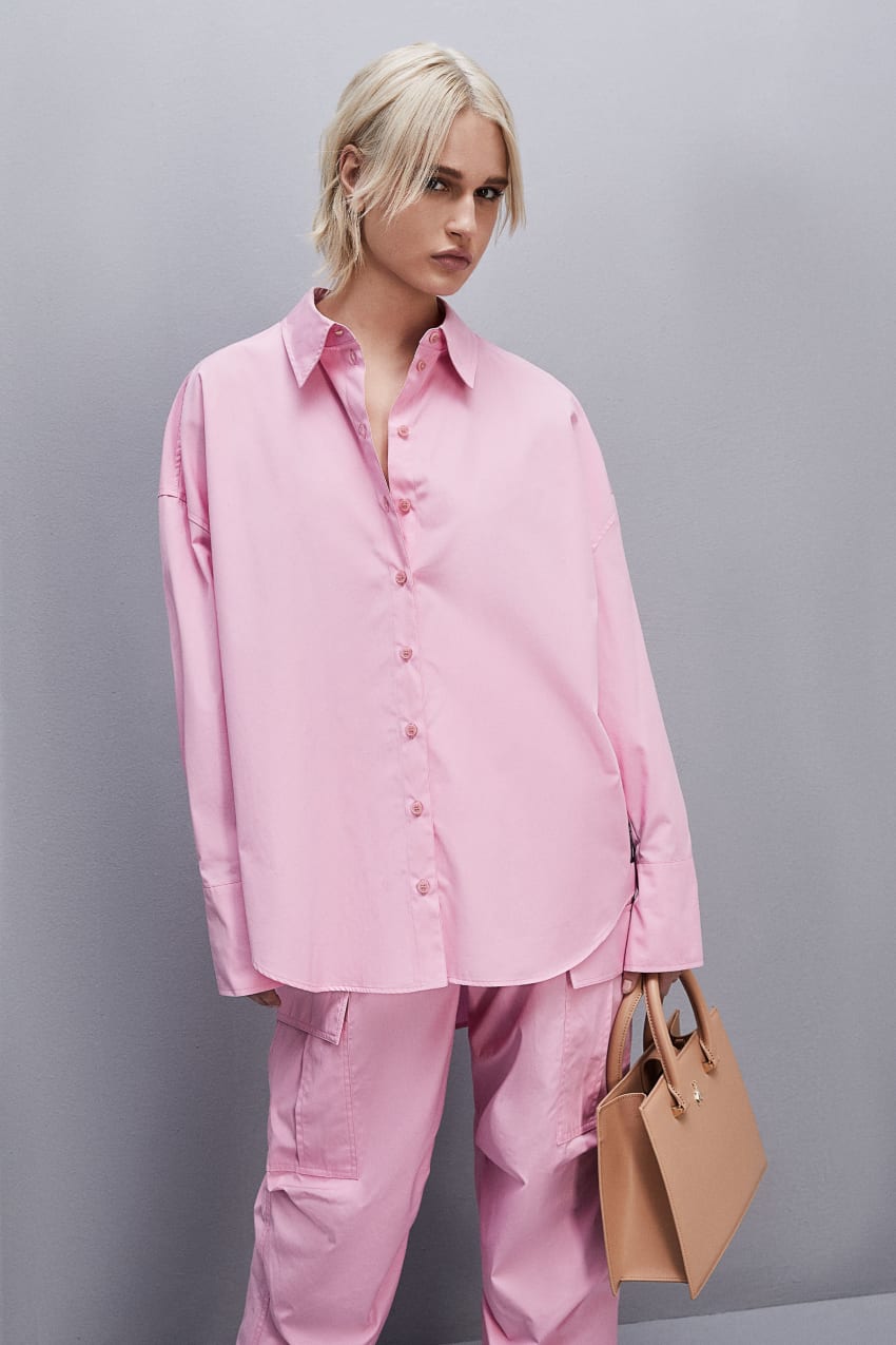 Patrizia Pepe Essential Cotton Over Shirt Pembe | KSQ869342