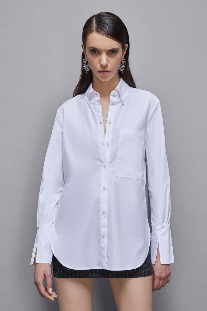 Patrizia Pepe Essential Cotton Shirt With Pocket Beyaz | SIZ702348