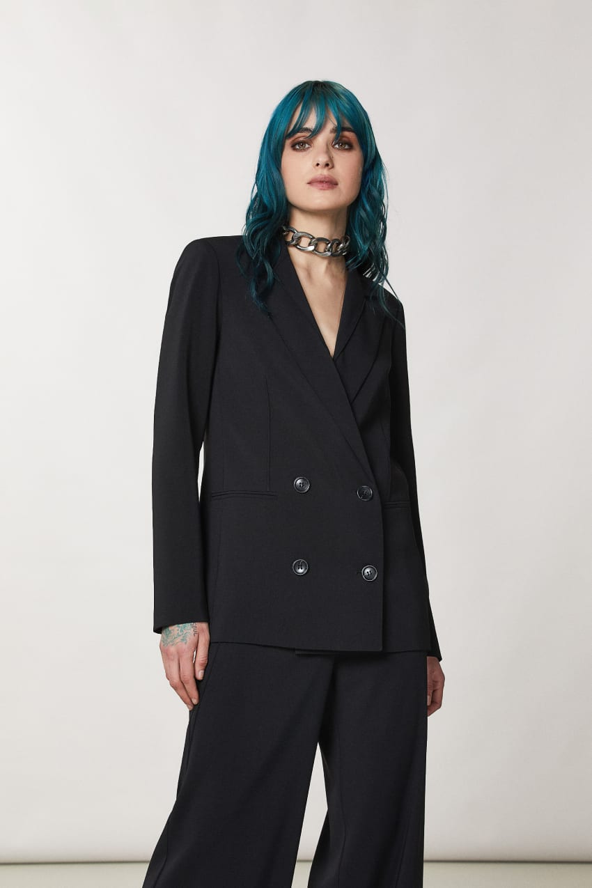 Patrizia Pepe Essential Double-breasted Jacket Siyah | PZH897215