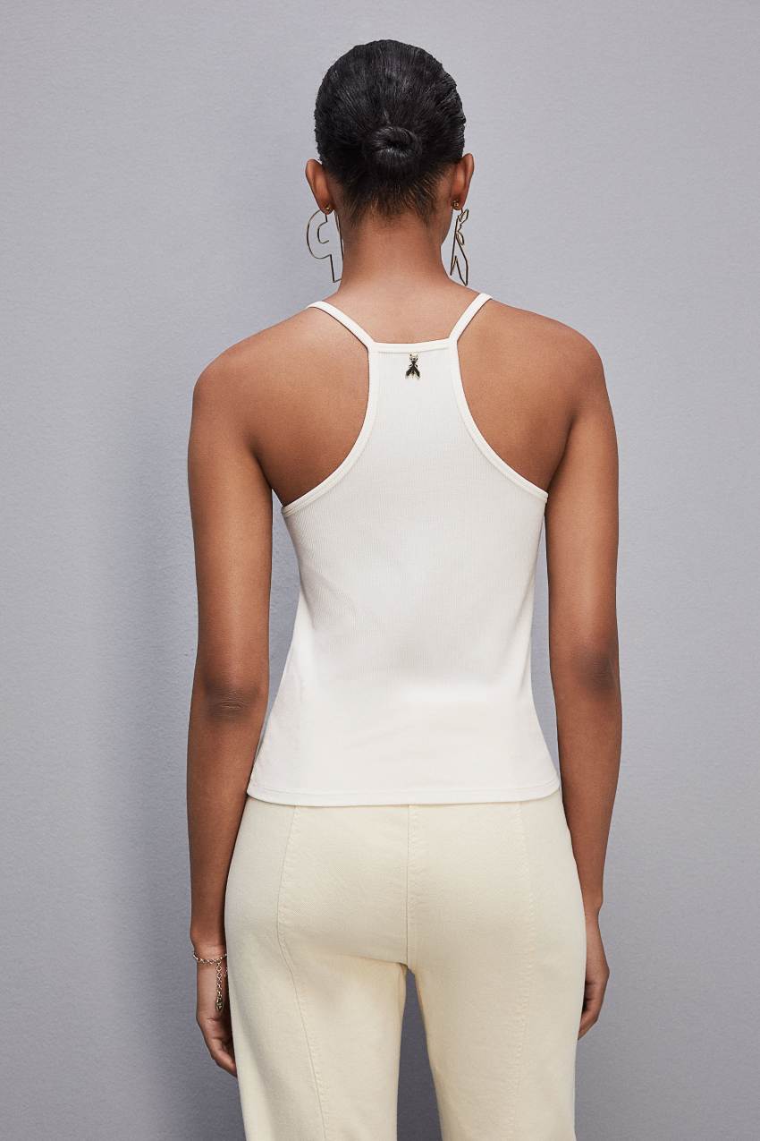 Patrizia Pepe Essential Ribbed Viscose Tank Top Beyaz | MFA956031