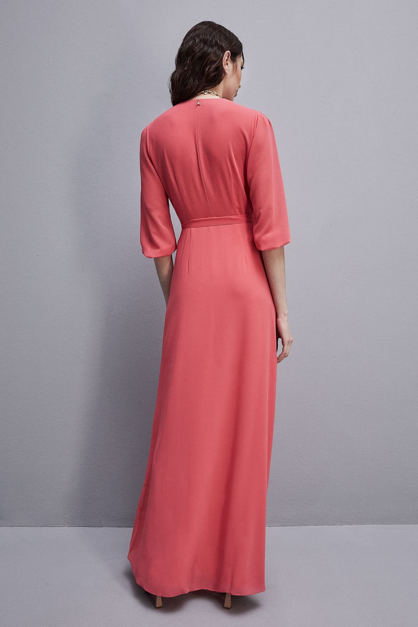 Patrizia Pepe Extra Long Wrap Dress In Georgette Pembe | YLO184925