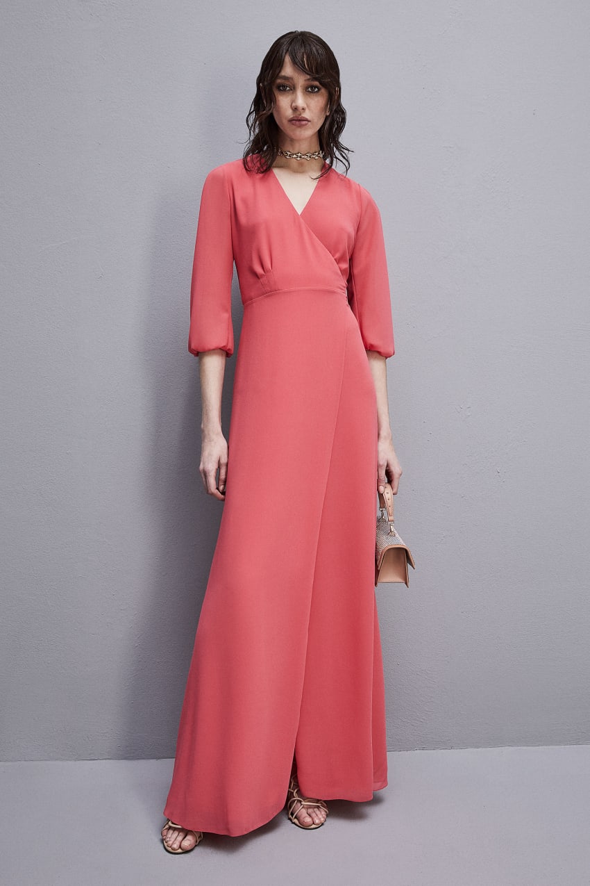 Patrizia Pepe Extra Long Wrap Dress In Georgette Pembe | YLO184925