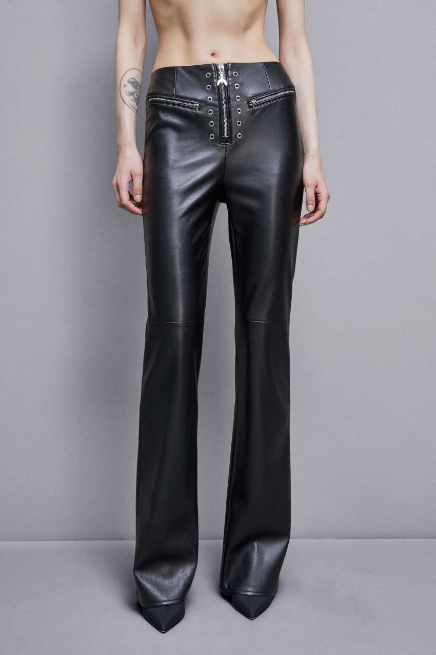 Patrizia Pepe Faux Leather High-waisted Flared Pants Siyah | THJ460173