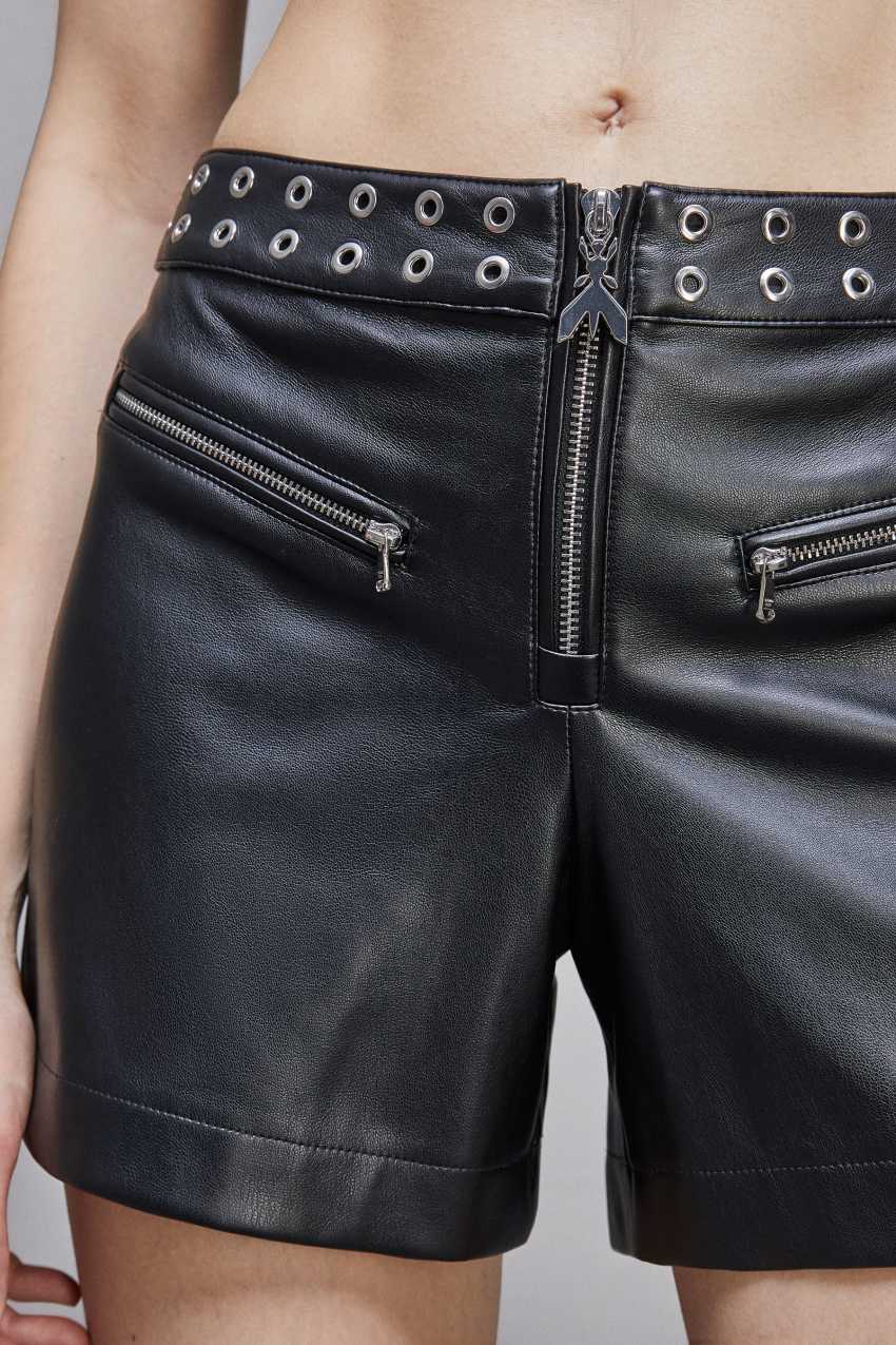 Patrizia Pepe Faux Leather Low-waisted Shorts With Zipper Siyah | YVI824967