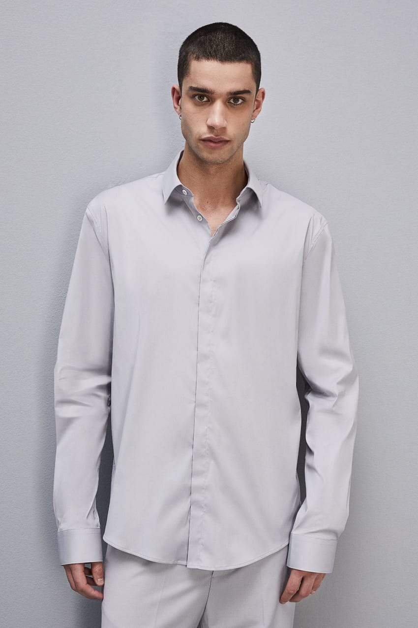 Patrizia Pepe Fitted Shirt Without Pleats In Viscose Twill Gri | DGK980342