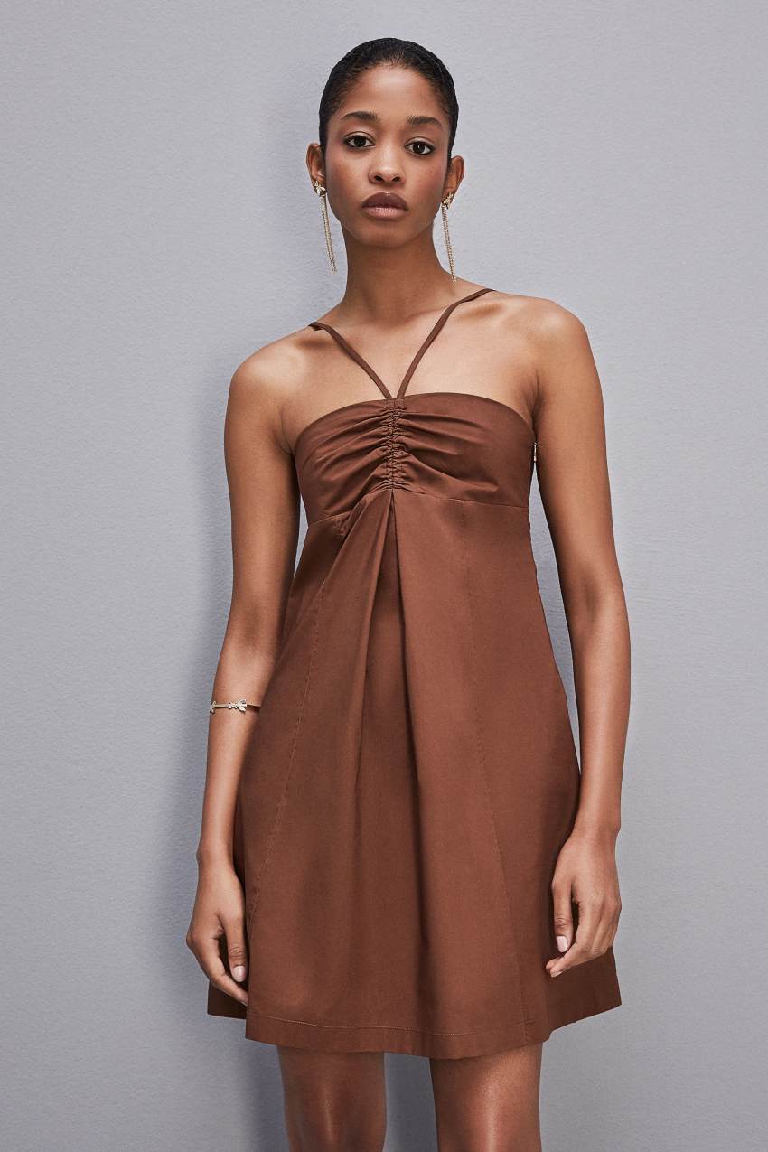 Patrizia Pepe Flared Mini Dress With Bare Shoulders Kahverengi | VUQ293708