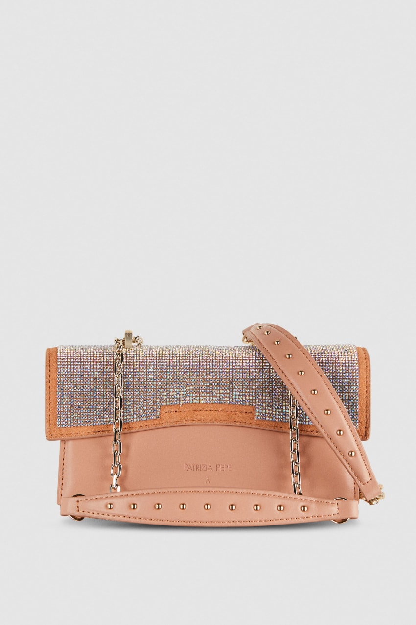 Patrizia Pepe Fly Bamby Shoulder Bag With Rhinestones Pembe | TUH478652