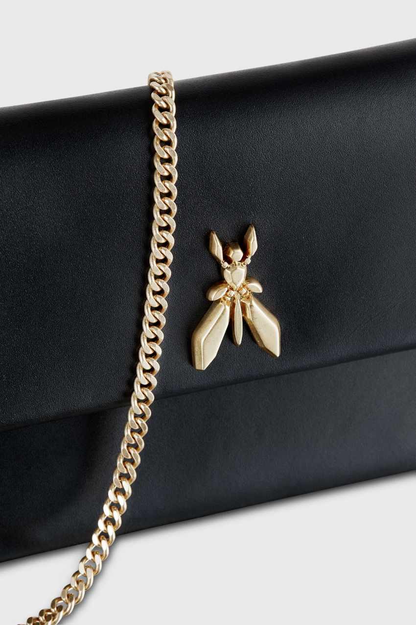 Patrizia Pepe Fly Leather Clutch Bag With Chain Siyah | AFR780231