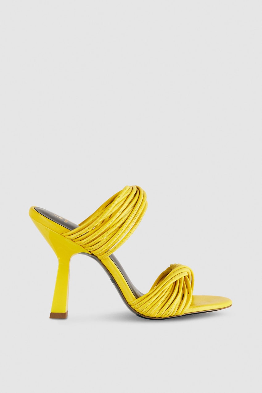 Patrizia Pepe Heeled Sandal In Smooth Leather With Gold-colored Mini Logo Sarı | VQB892504