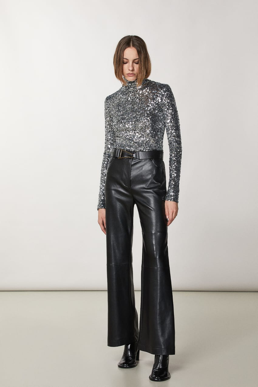 Patrizia Pepe High Neck T-shirt With Sequins Gri | XOI483517